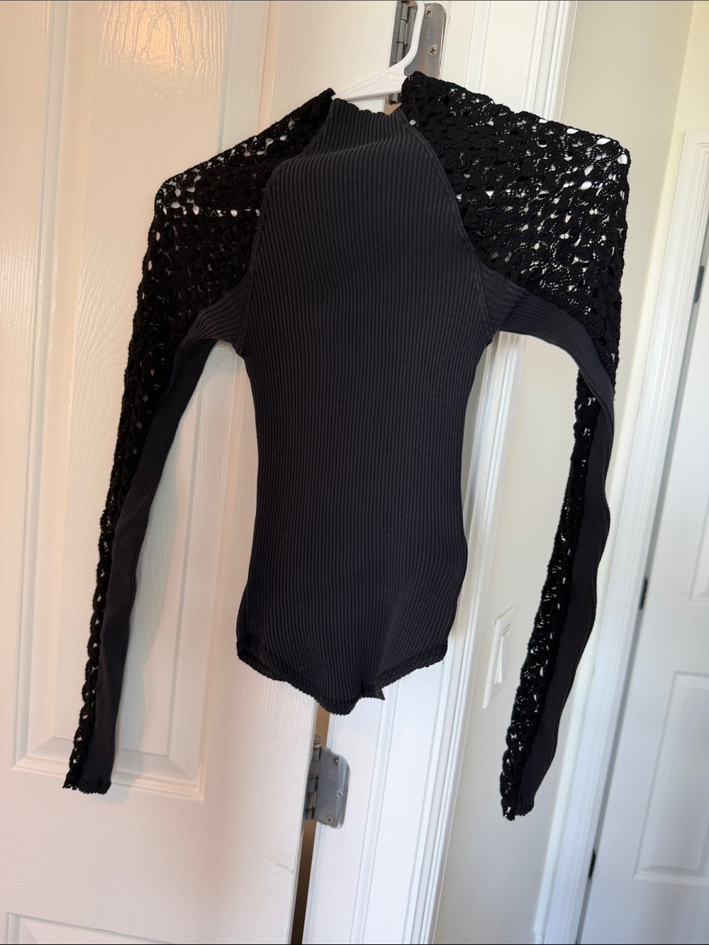 Free People Black Ribbed Long-Sleeve Sweater